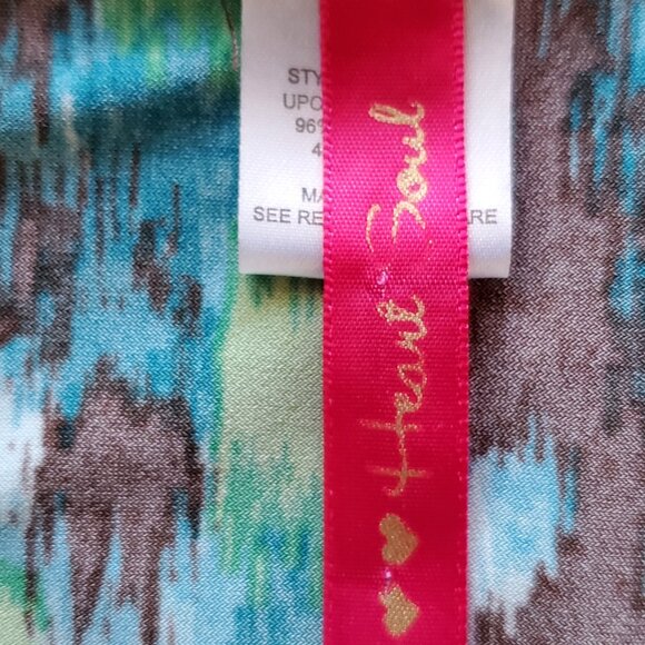 Heart Soul Blouse Top Women's Large Blue Green Ruffle Knit Stretch Cap Sleeves - Picture 7 of 13